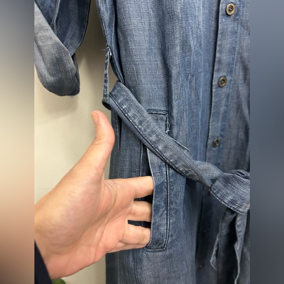 Denim Button-Front Long Shirt Dress in Blue - Picture 4 of 9